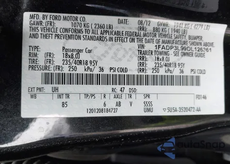 2013 Ford Focus St z USA, uszkodzony, nr VIN 1FADP3L99DL126361